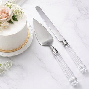 Oleg Cassini Wedding Cake Knife & Server Crystal Handles "Lucy" Pattern
